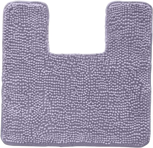 Kangaroo Chenille Toilet Bath Rug, Square U-Shape Contour Mat, Soft Absorbent Contoured Mats for Toilets Base and Bathtub, Machine Wash Microfiber Dries Quickly, Plush Bathroom Rugs for Tub, Lt Purple